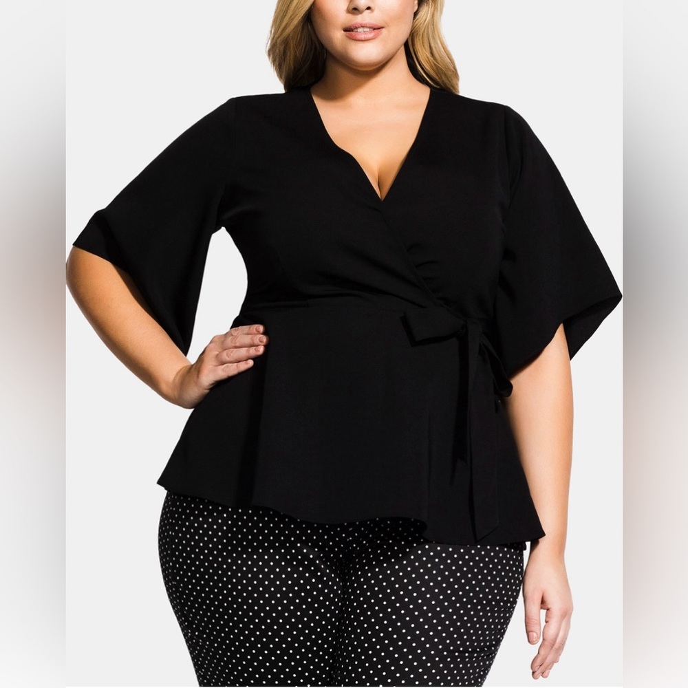 City Chic Obi Tie Black Top Size 22 - NWT